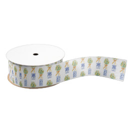 Waterverf Chinoiserie Oranje boom bovenaan Grosgrain Lint