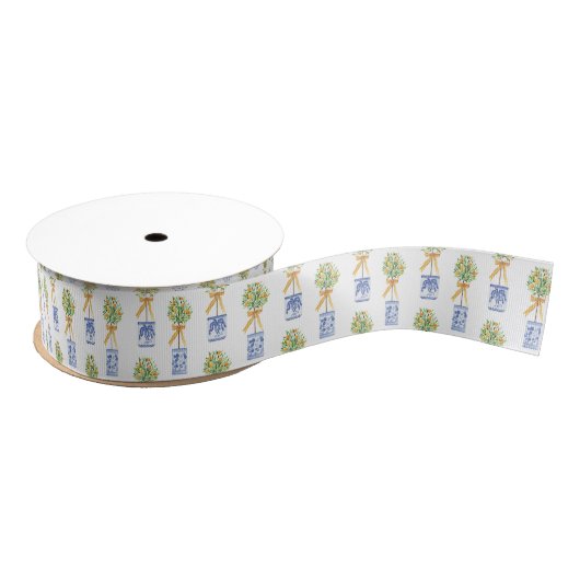Waterverf Chinoiserie Oranje boom bovenaan Grosgrain Lint (Spoel)