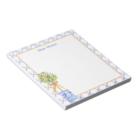 Waterverf Chinoiserie Oranje boom bovenaan Notitieblok (Schuin)