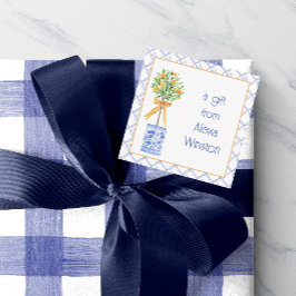 Waterverf Chinoiserie Oranje boom bovenaan Notitiekaartje