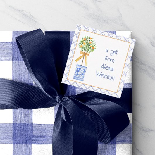 Waterverf Chinoiserie Oranje boom bovenaan Notitiekaartje