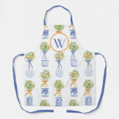 Waterverf Chinoiserie Oranje boom bovenaan Schort (Voorkant)