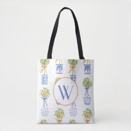 Waterverf Chinoiserie Oranje boom bovenaan Tote Bag