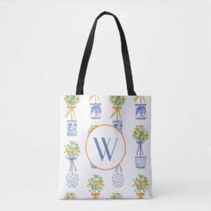 Waterverf Chinoiserie Oranje boom bovenaan Tote Bag