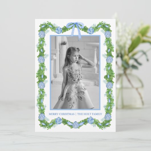Waterverf Chinoiserie Ornamenten Garland Kerstmis Feestdagenkaart (Staand voorkant)