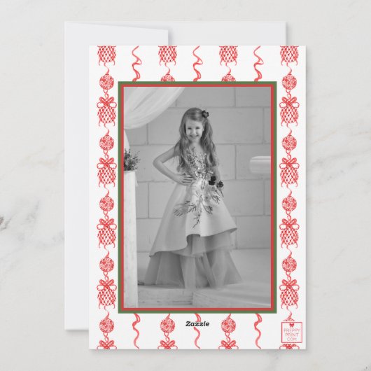 Waterverf Chinoiserie Ornamenten Garland Kerstmis Feestdagenkaart (Achterkant)