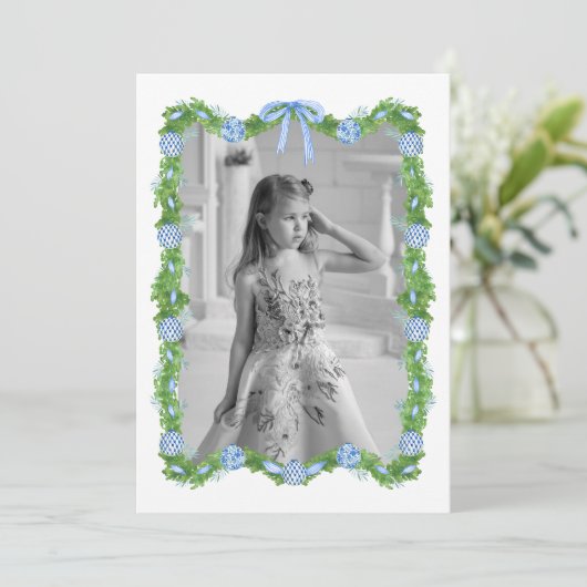 Waterverf Chinoiserie Ornamenten Garland Kerstmis Feestdagenkaart (Staand voorkant)