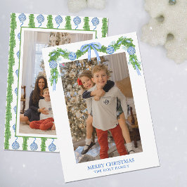 Waterverf Chinoiserie Ornamenten Garland Kerstmis Feestdagenkaart