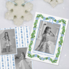 Waterverf Chinoiserie Ornamenten Garland Kerstmis Feestdagenkaart