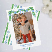 Waterverf Chinoiserie Ornamenten Garland Kerstmis Feestdagenkaart