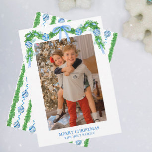 Waterverf Chinoiserie Ornamenten Garland Kerstmis Feestdagenkaart