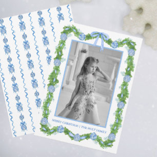 Waterverf Chinoiserie Ornamenten Garland Kerstmis Feestdagenkaart