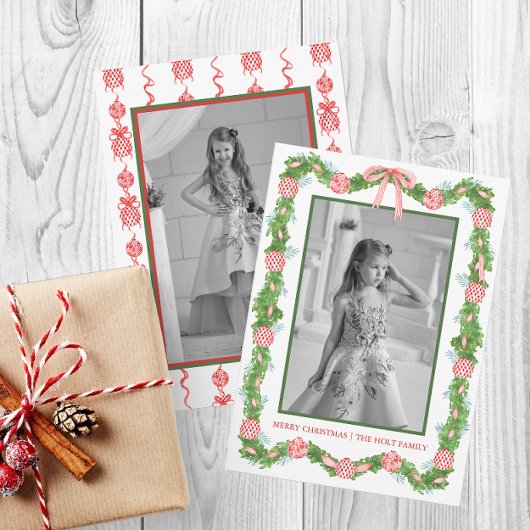 Waterverf Chinoiserie Ornamenten Garland Kerstmis Feestdagenkaart