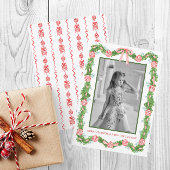 Waterverf Chinoiserie Ornamenten Garland Kerstmis Feestdagenkaart