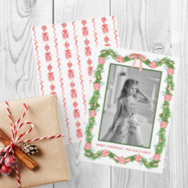 Waterverf Chinoiserie Ornamenten Garland Kerstmis Feestdagenkaart