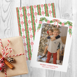 Waterverf Chinoiserie Ornamenten Garland Kerstmis Feestdagenkaart