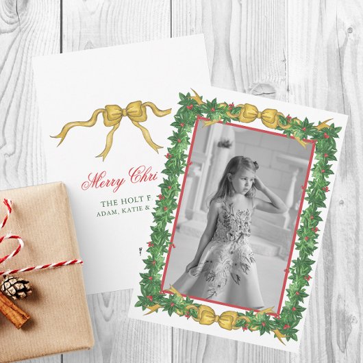 Waterverf Chinoiserie Ornamenten Garland Kerstmis Feestdagenkaart