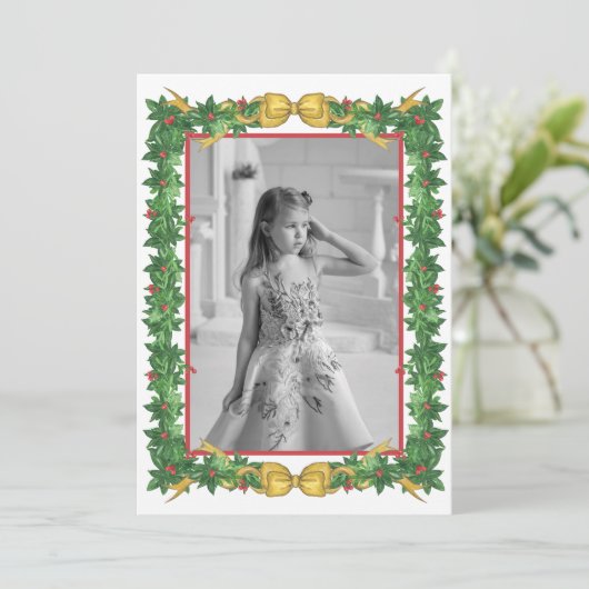 Waterverf Chinoiserie Ornamenten Garland Kerstmis Feestdagenkaart (Staand voorkant)