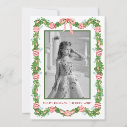 Waterverf Chinoiserie Ornamenten Garland Kerstmis Feestdagenkaart (Voorkant)