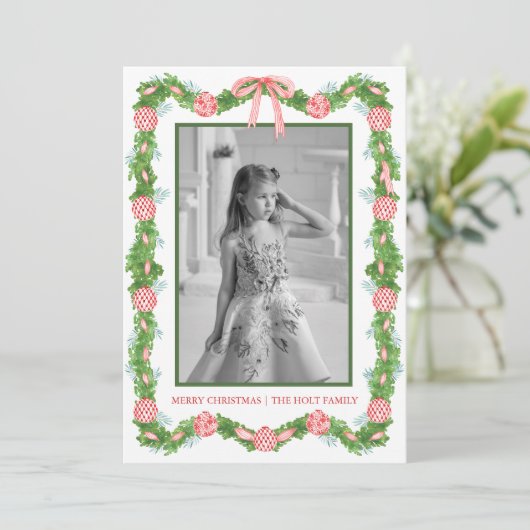 Waterverf Chinoiserie Ornamenten Garland Kerstmis Feestdagenkaart (Staand voorkant)