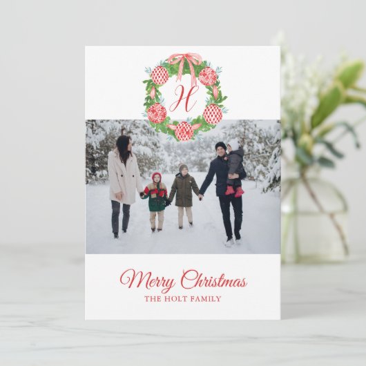 Waterverf Chinoiserie Ornamenten Wreater Kerstmis Feestdagenkaart (Staand voorkant)