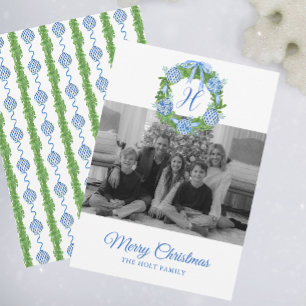 Waterverf Chinoiserie Ornamenten Wreater Kerstmis Feestdagenkaart