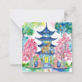 Waterverf Chinoiserie Pagoda Cheetah Ginger Jar Notitiekaartje (Voorkant)
