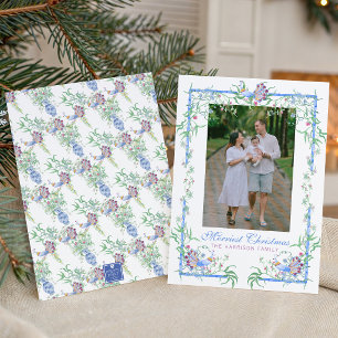 Waterverf Chinoiserie Pauwentuin Frame Foto Feestdagenkaart