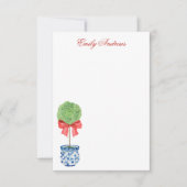 Waterverf Chinoiserie Red Bow Topiary Bedankkaart (Voorkant)