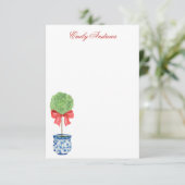 Waterverf Chinoiserie Red Bow Topiary Bedankkaart (Staand voorkant)