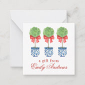 Waterverf Chinoiserie Red Bow Topiary Enclosure Notitiekaartje (Voorkant)