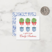 Waterverf Chinoiserie Red Bow Topiary Enclosure Notitiekaartje (Voorkant / Achterkant in situ)