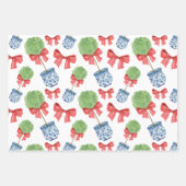 Waterverf Chinoiserie Red Bow Topiary Inpakpapier Vel (Voorkant)