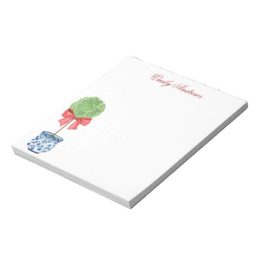 Waterverf Chinoiserie Red Bow Topiary Notitieblok (Linkerzijde)