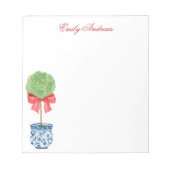 Waterverf Chinoiserie Red Bow Topiary Notitieblok (Voorkant)