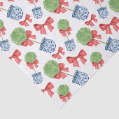 Waterverf Chinoiserie Red Bow Topiary Tissuepapier (Detail)