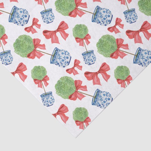 Waterverf Chinoiserie Red Bow Topiary Tissuepapier (Detail)