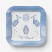 Waterverf Chinoiserie Topiary Blue Heron Papieren Bordje (Voorkant)