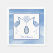 Waterverf Chinoiserie Topiary Blue Heron Servet (Voorkant)