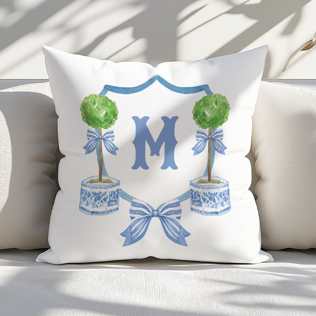 Waterverf Chinoiserie Topiary Monogram Crest Kussen (Creator heeft geüpload)