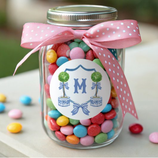 Waterverf Chinoiserie Topiary Monogram Crest Ronde Sticker