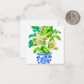 Waterverf Chinoiserie Vaas met bloemenbehuizing Notitiekaartje (Voorkant / Achterkant in situ)