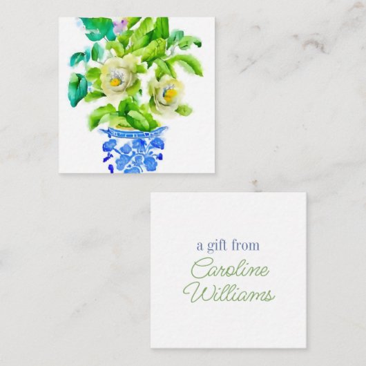 Waterverf Chinoiserie Vaas met bloemenbehuizing Notitiekaartje (Voorkant / Achterkant)