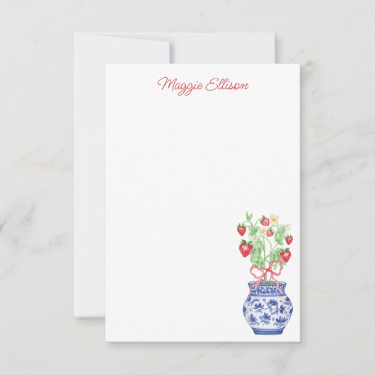 Waterverf Chinoiserie vaas van rode aardbeien Bedankkaart (Voorkant)