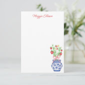 Waterverf Chinoiserie vaas van rode aardbeien Bedankkaart (Staand voorkant)