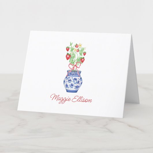 Waterverf Chinoiserie vaas van rode aardbeien Bedankkaart