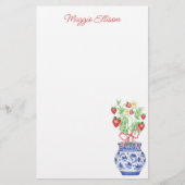 Waterverf Chinoiserie vaas van rode aardbeien Briefpapier (Voorkant)
