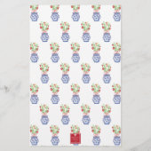 Waterverf Chinoiserie vaas van rode aardbeien Briefpapier (Achterkant)