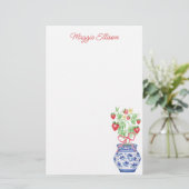 Waterverf Chinoiserie vaas van rode aardbeien Briefpapier (Staand voorkant)