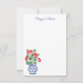 Waterverf Chinoiserie Vaas van rode geraniums Bedankkaart (Voorkant)